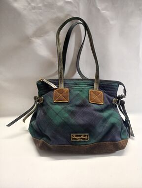 Dooney & Bourke Green and Navy Plaid Canvas Tote